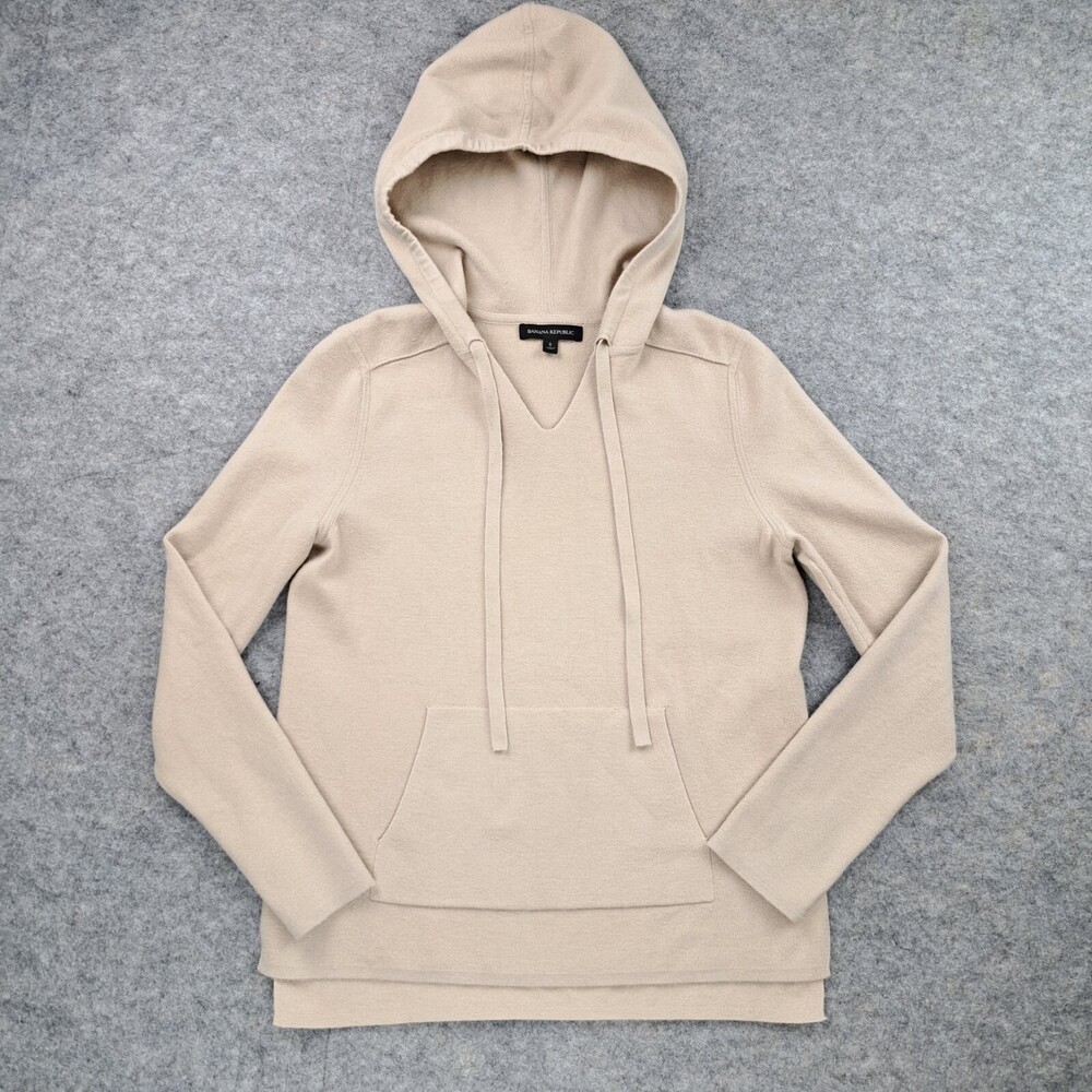 Banana Republic Sweater Women Small Beige Tan Pullover Hooded Hoodie Rayon Nylon